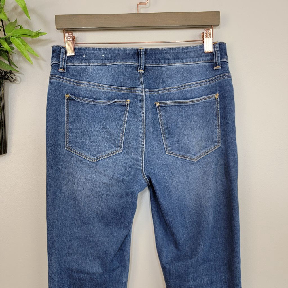 Chico's 00 2 Platinum Skinny Jeans Jeggings Velvet Patch Medium Blue Mid Rise - Picture 9 of 12